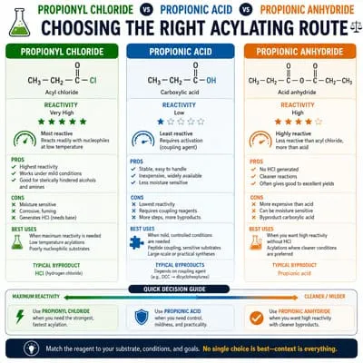 Propionyl Chloride vs Propionic Acid vs Propionic Anhydride: Choosing the Right Acylating Route