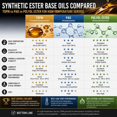 Synthetic Ester Base Oils Compared: TOPM vs PAO vs Polyol Ester for High-Temperature Service