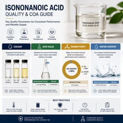 Isononanoic Acid Quality & COA Guide: Colour, Acid Value, Isomer Purity & Water