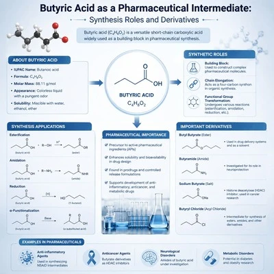 Butyric Acid as a Pharmaceutical Intermediate: Synthesis Roles and Derivatives